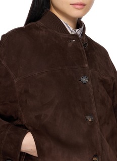 BRUNELLO-CUCINELLI 立领单排扣绒面皮短夹克
