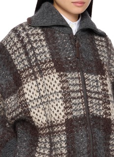 BRUNELLO-CUCINELLI 高领格纹拉链针织开衫