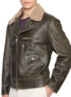 BRUNELLO-CUCINELLI 毛领机车皮夹克